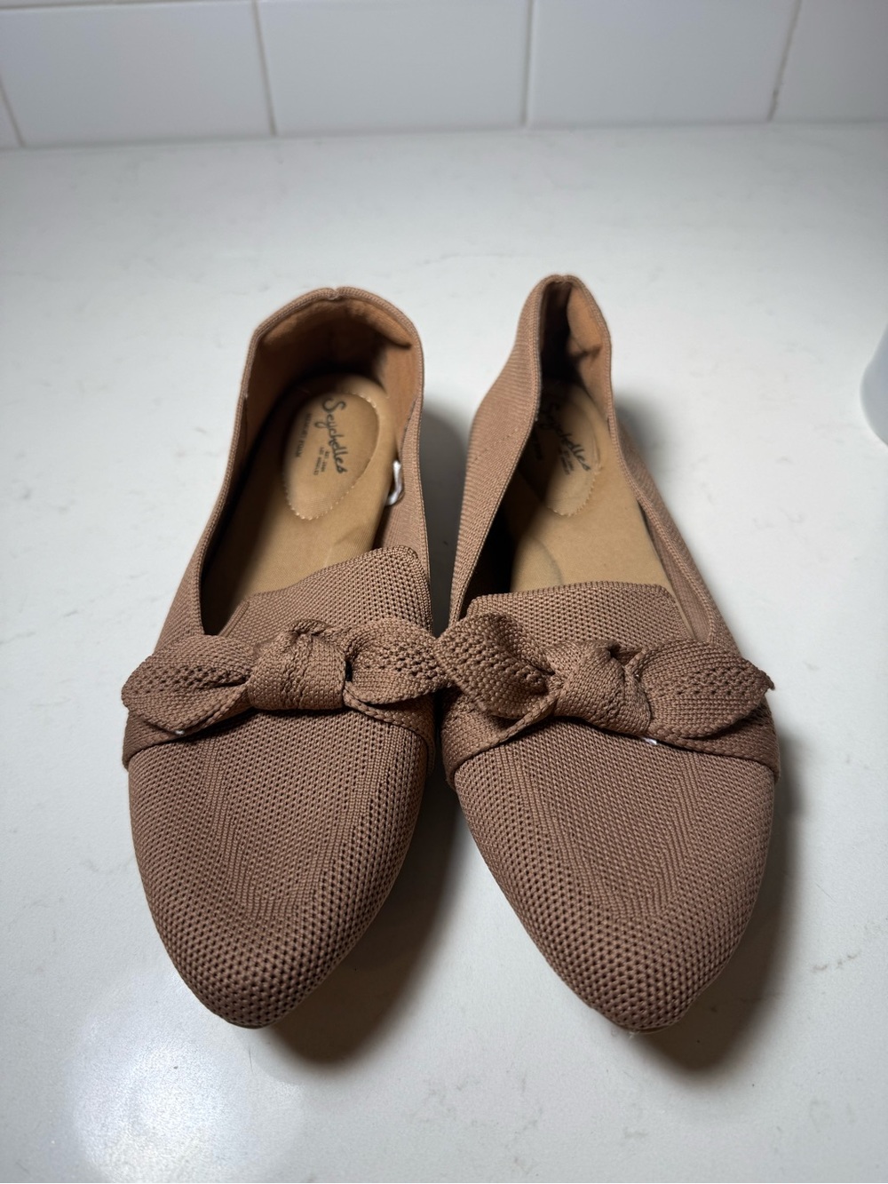 Seychelles Women's Knitted Pointed-Toe Flats in Taupe